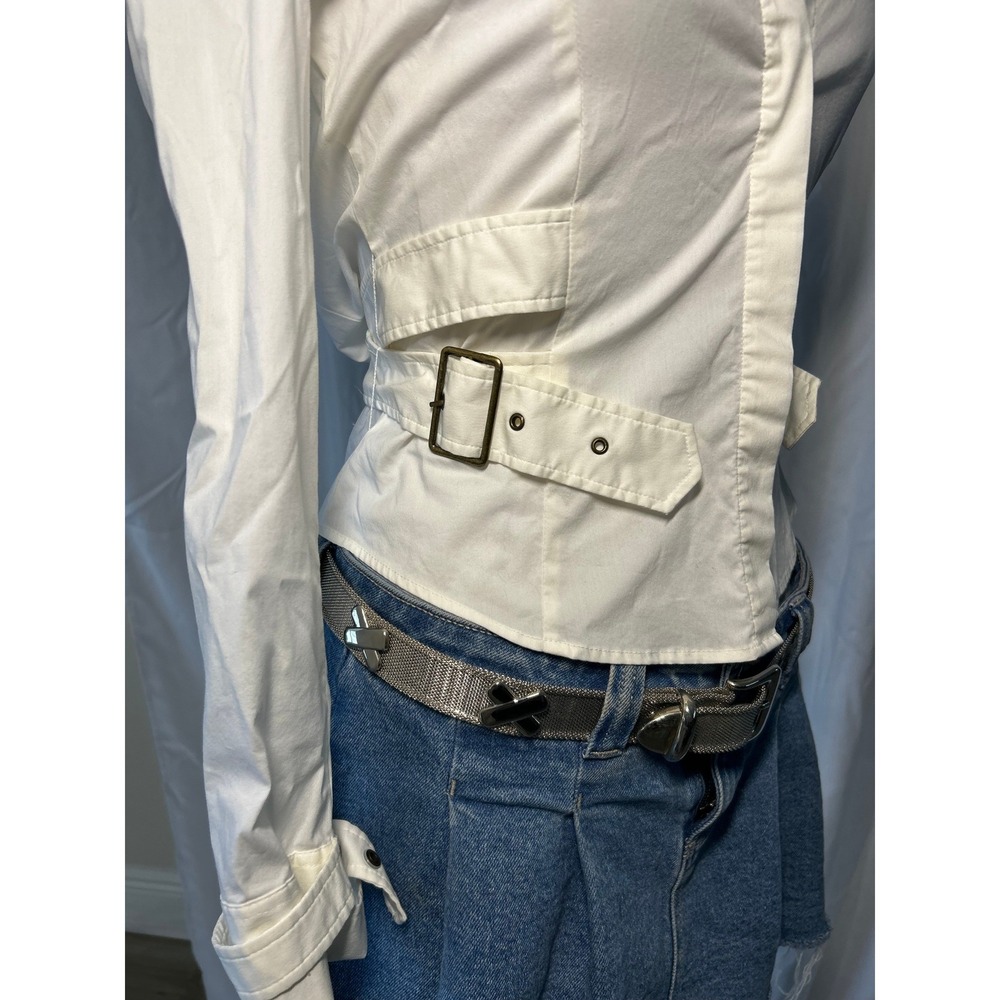 Esprit Collection White Utility Buckle Button Down Shirt Size M Wrap Back Top